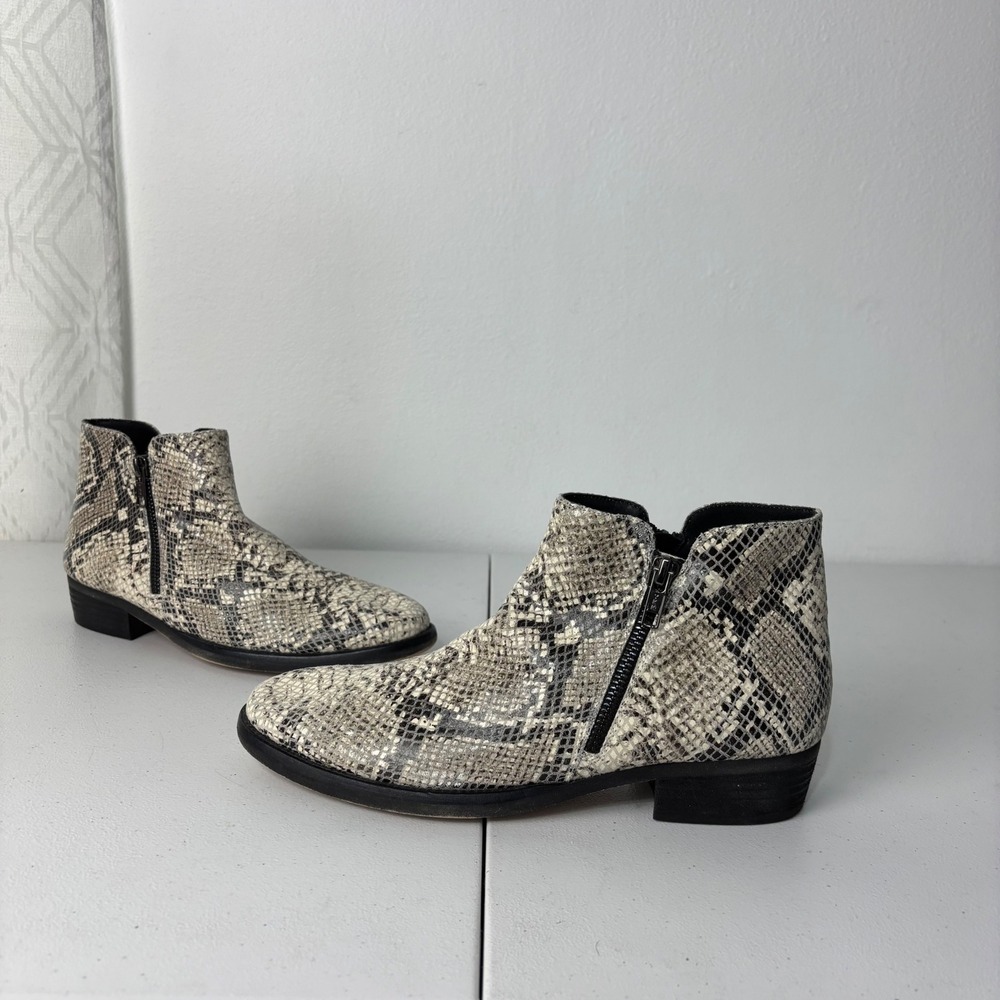 Western Boho Indie Snake Print Leather Ankle Boots Gray Cowgirl Grunge 8.5N